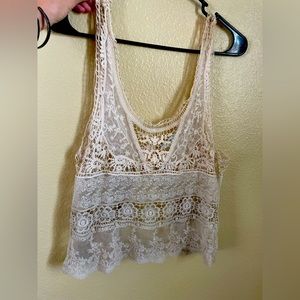 Vintage lace and thread off white tank top. See through, delicate, cover up